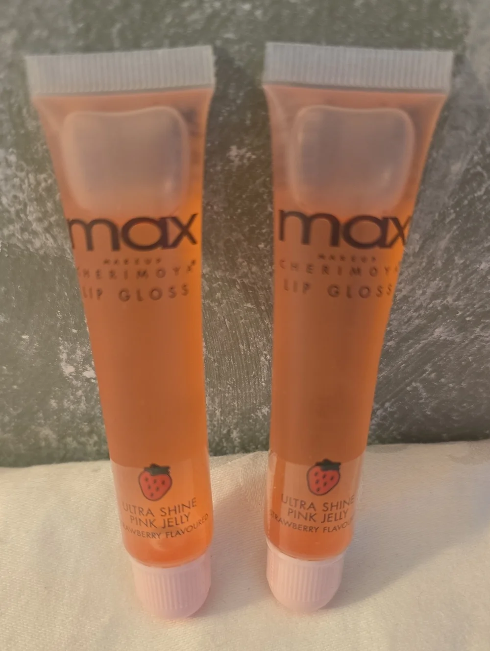 2 Max Cherimoya Lip Glosses Ultra Shine Pink Jelly Strawberry Flavor New